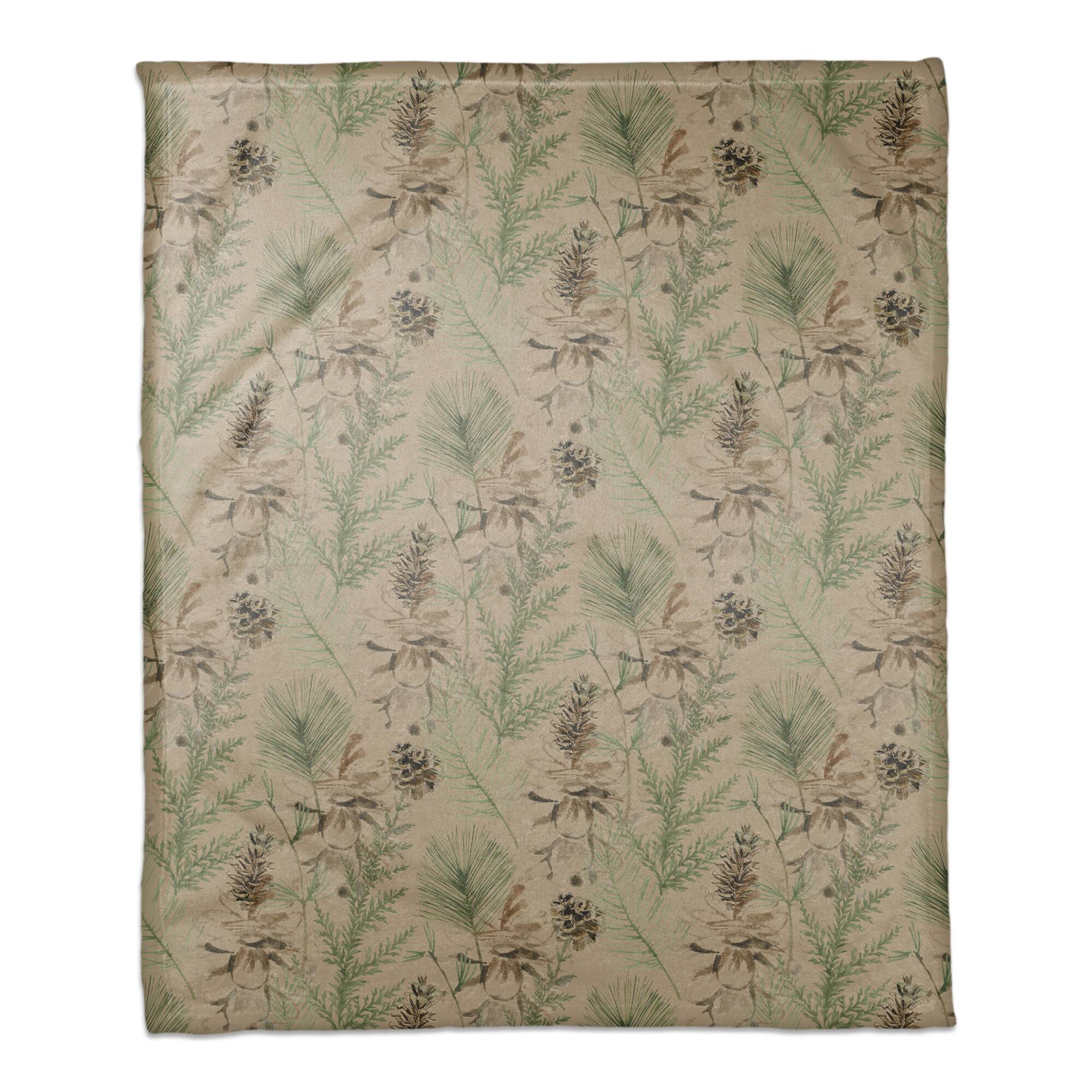 Pinecones & Greenery on Coral Fleece Blanket